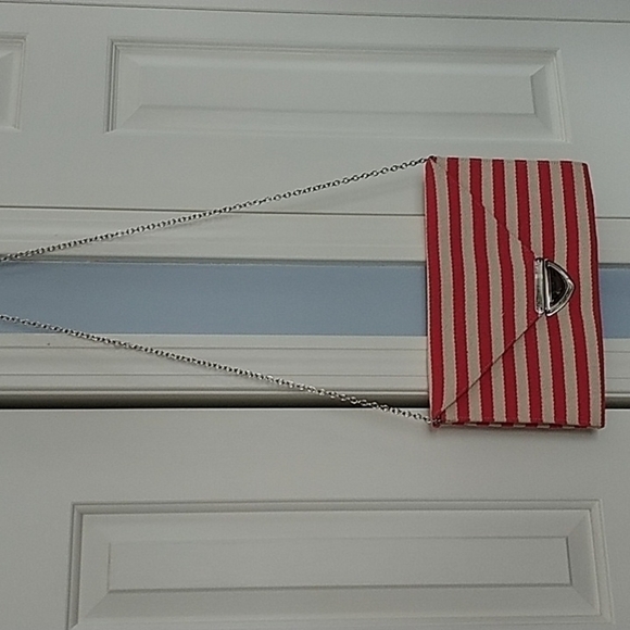 Mudo Accessories Portfolio Envelope Bag Clutch Crossbody Red and White Stripe - Picture 6 of 12